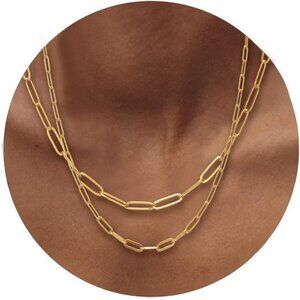 18k Gold Paperclip Chain Link Necklace Paperclip Link Chain Necklaces Set for Wo